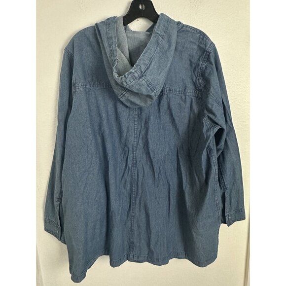 Woman Within Jacket Womens L 18/20 Blue Full Zip Hoodie Denim Jean Chore Field - Picture 4 of 14